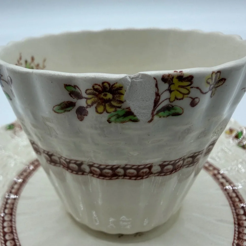 Copeland Spode Rosalie Tea Cup and Saucer Set Floral Basketweave Vintage England